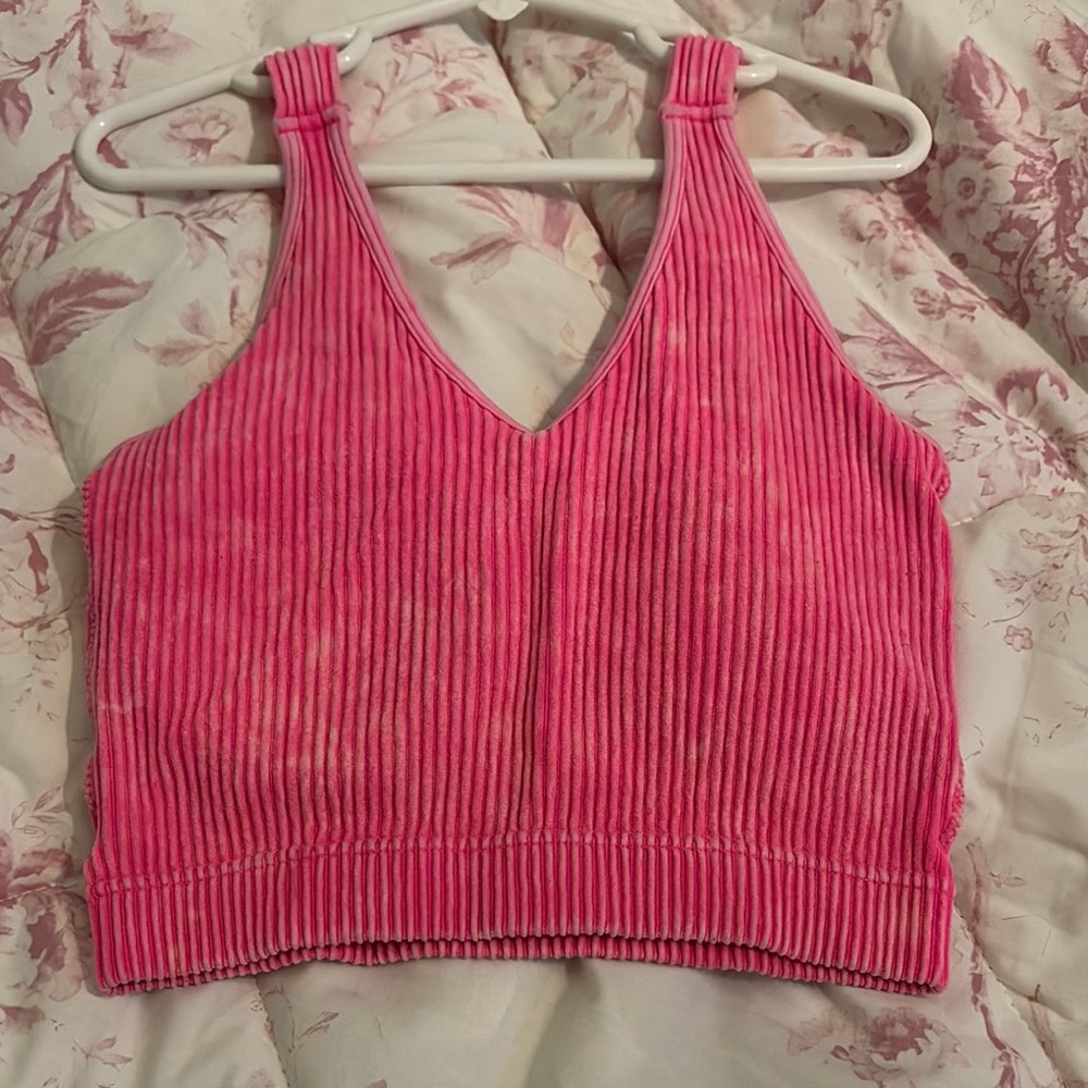 Zenana Outfitters Pink Ribbed Crop Tank Top